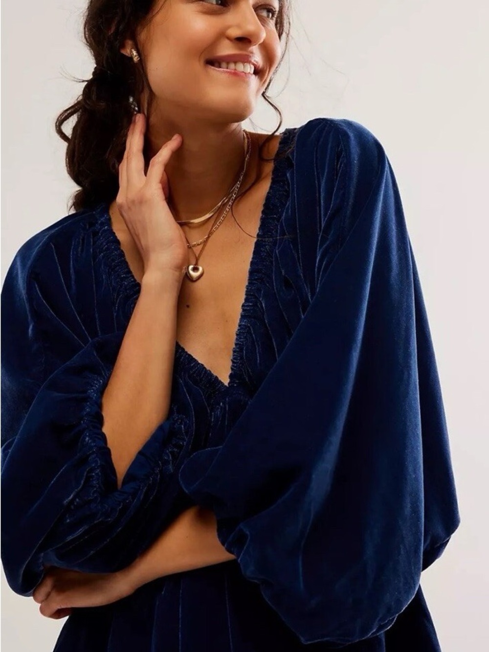 Deep Navy Velvet V-Neck Mini Dress - Picture 3 of 8